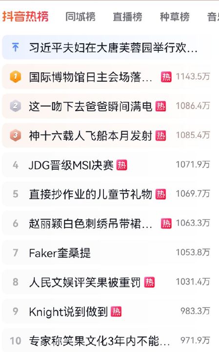 《抖音》5月19日热搜榜一览